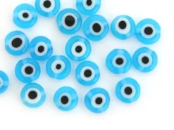 20 perles rondes en verre - œil porte bonheur - bleu turquoise - 6 mm