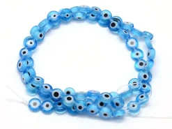 20 perles rondes en verre - œil porte bonheur - bleu turquoise - 6 mm