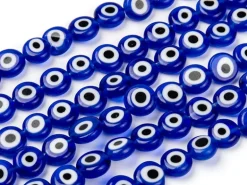20 perles rondes en verre - œil porte bonheur - bleu roi - 8 mm