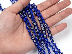 20 perles rondes en verre - œil porte bonheur - bleu roi - 8 mm