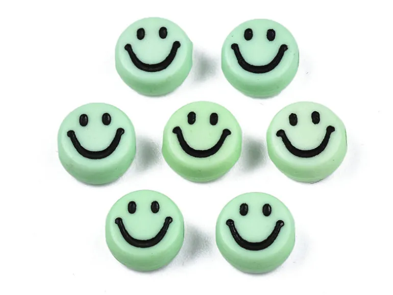 20 perles smiley en acrylique opaque - Vert