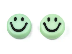 20 perles smiley en acrylique opaque - Vert