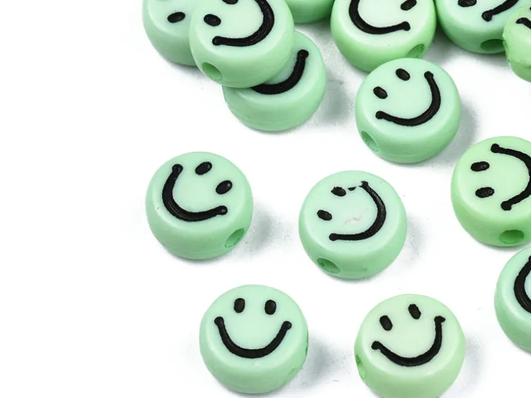 20 perles smiley en acrylique opaque - Vert