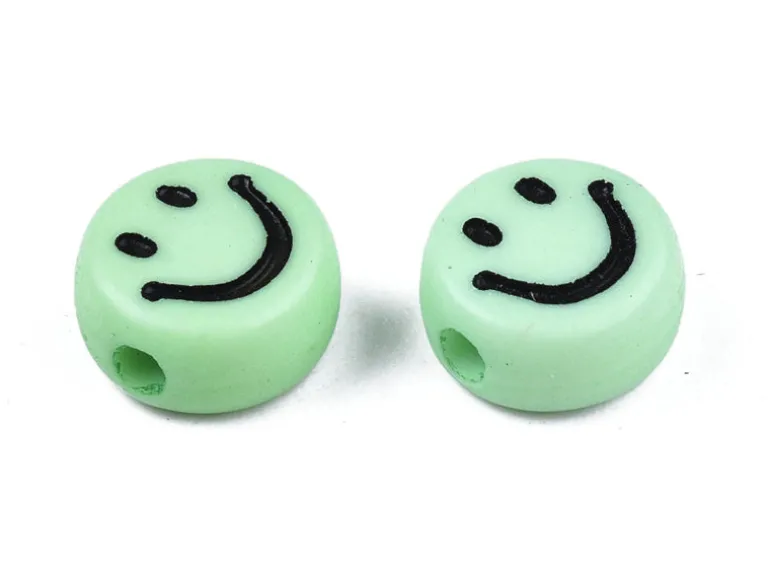 20 perles smiley en acrylique opaque - Vert