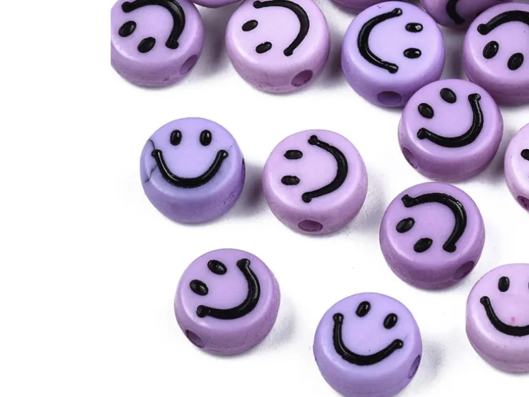 20 perles sourire en acrylique opaque - Violet