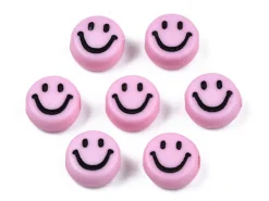 20 perles sourire en acrylique opaque - Rose
