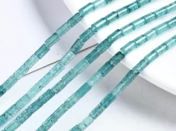 20 perles tube/colonne en aigue-marine avec coloration - 6 x 3 mm