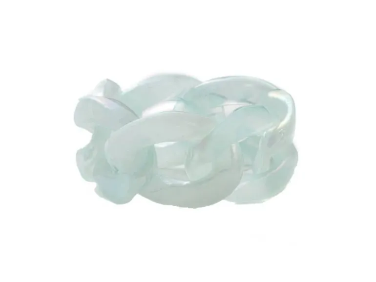 Bague chaîne en acrylique transparente - Turquoise pâle