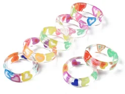 Bague en résine transparente - Coeur multicolore