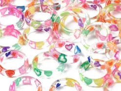 Bague en résine transparente - Coeur multicolore