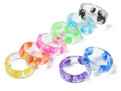 Bague en résine transparente - Yin Yang - Couleur aléatoire