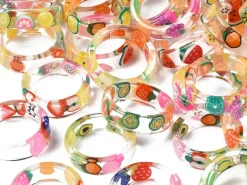Bague en résine transparente - Fruits