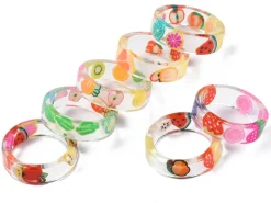Bague en résine transparente - Fruits