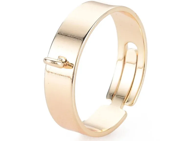 Bague large réglable dorée à l'or fin 18k - Avec anneau - 17 mm
