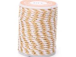 Bobine de 4 m de cordon en coton tressé - Blanc, beige, rose et doré