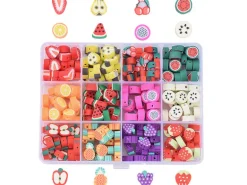 Boite de 12 compartiments de perles fruits en pâte polymère - Multicolore