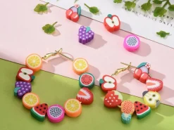 Boite de 12 compartiments de perles fruits en pâte polymère - Multicolore