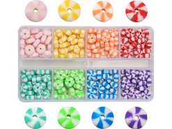 Boite de 8 couleurs de perles heishi épaisses rayées