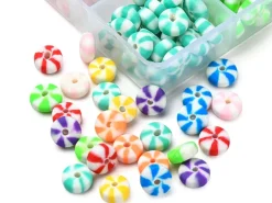 Boite de 8 couleurs de perles heishi épaisses rayées
