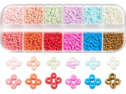 Boite de 12 couleurs estivales de perles de rocailles rondes - 2mm - 3000 pcs environ
