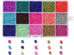 Boite de 15 couleurs variées de perles de rocailles rondes 12/0 - 2mm env.