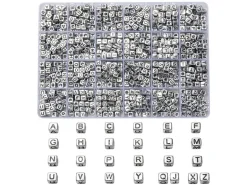 Boite de 934 perles lettres alphabet carrées - argentées