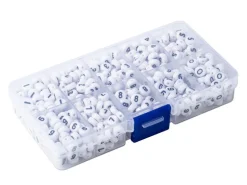 Boite de 720 perles rondes en plastique - chiffres - noir et blanc