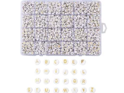 Boite de 1898 perles rondes en plastique - lettres alphabet - dorées