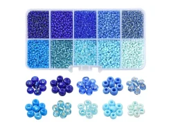 Boite de perles de rocailles - 10 Nuances bleues- 2,5mm - 8500 pcs