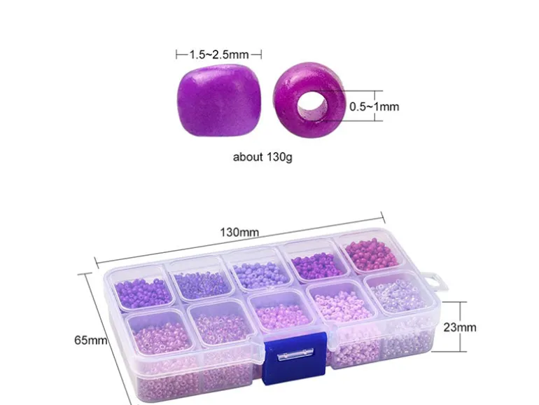 Boite de perles de rocailles - 10 Nuances Violettes - 2,5mm - 8500 pcs