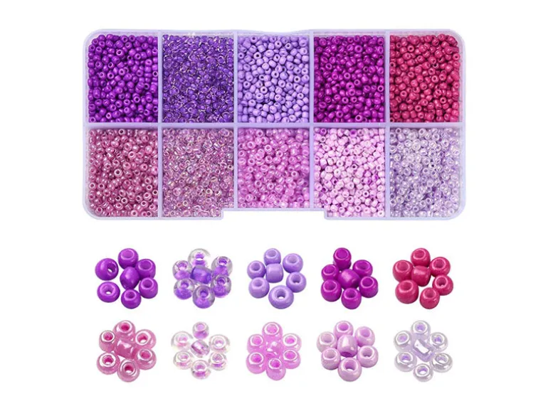 Boite de perles de rocailles - 10 Nuances Violettes - 2,5mm - 8500 pcs