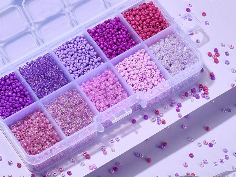 Boite de perles de rocailles - 10 Nuances Violettes - 2,5mm - 8500 pcs