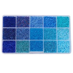 Boite de perles de rocailles - 15 Nuances Bleues - 2,5mm