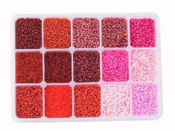 Boite de perles de rocailles Nuances rouges & roses - 15 couleurs - 2,5mm