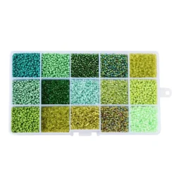 Boite de perles de rocailles - 15 Nuances Vertes - 2,5mm