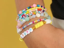 Boite de perles tubes Heishi 6 mm - rose fluo