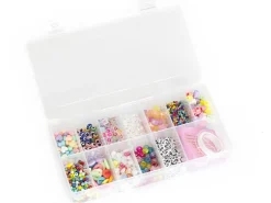 Boite valisette d'assortiment de 12 types de perles en plastique, fil et aiguilles