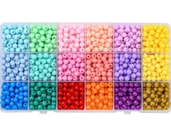 Boîte de 1500 perles - 18 couleurs de perles opaques en plastique - 6 x 5 mm