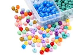 Boîte de 1500 perles - 18 couleurs de perles opaques en plastique - 6 x 5 mm