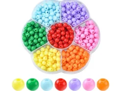 Boîte de 490 perles opaques rondes - 7 couleurs - 6 mm