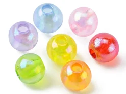 Boîte de 490 perles rondes transparentes en acrylique - 7 couleurs - 6 mm