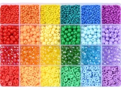 Boîte de 4300 perles variées : rocailles, plastique, heishi - 6 couleurs