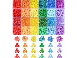 Boîte de 4300 perles variées : rocailles, plastique, heishi - 6 couleurs
