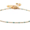 Bracelet chaînette émaillée à petits points turquoise - 18,5 cm - doré à l'or fin 18K