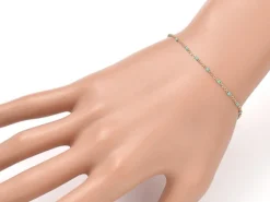 Bracelet chaînette émaillée à petits points turquoise - 18,5 cm - doré à l'or fin 18K