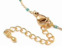 Bracelet chaînette émaillée à petits points turquoise - 18,5 cm - doré à l'or fin 18K