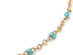 Bracelet chaînette émaillée à petits points turquoise - 18,5 cm - doré à l'or fin 18K