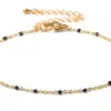 Bracelet chaînette émaillée à petits points noirs - 18,5 cm - doré à l'or fin 18K
