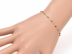 Bracelet chaînette émaillée à petits points noirs - 18,5 cm - doré à l'or fin 18K