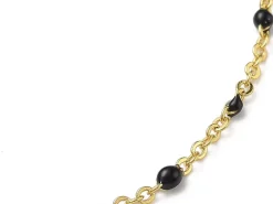 Bracelet chaînette émaillée à petits points noirs - 18,5 cm - doré à l'or fin 18K